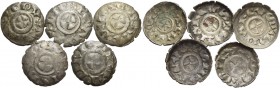 Enrico Dandolo Doge XLI, 1192-1205. Lotto di cinque monete. Denaro o piccolo scodellato (5). CNI 4, 2, 18, 22, 22 var. Paolucci 1.
 Da BB a q.Spl