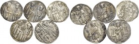 Pietro Ziani Doge XLII, 1205-1229. Lotto di cinque monete. Grosso (5). CNI 1, 3 var., 5, manca (2). Paolucci 1.
 Da BB a q.Spl