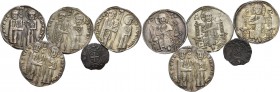 Ranieri Zeno doge XLV, 1253-1268. Lotto di cinque monete. Grosso (4). CNI manca, 8, 17, 19. Paolucci 1. Bianco scodellato. CNI 37. Paolucci 2.
 Da BB...