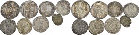Francesco Dandolo doge LII, 1329-1339. Lotto di otto monete. Grosso (2). CNI manca, 17. Paolucci 2. Mezzo grosso o mezzanino. CNI 20, 23. Soldino (4)....