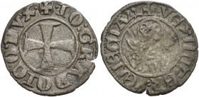 Giovanni Gradenigo doge LVI, 1355-1356. Tornesello, Mist. 0,63 g. + IO GRADOICO DVX Croce patente. Rv. + VEXILIFER VENECIA4 Leone in soldo. CNI 22 var...