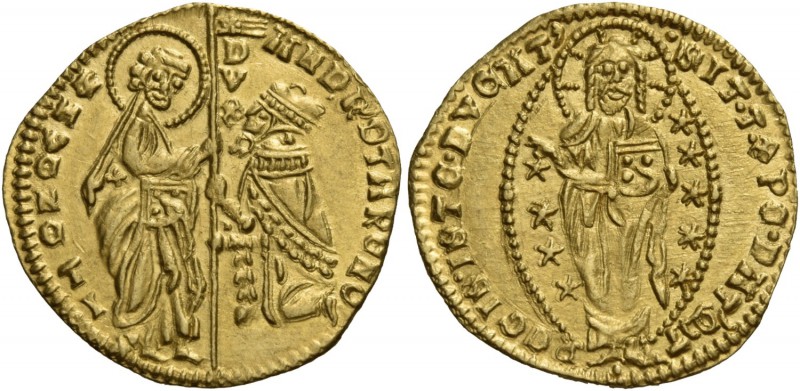 Andrea Contarini doge LX, 1368-1382. Ducato, AV 3,53 g. ANDR’9TARENO – S•M•VENET...