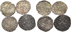 Michele Morosini doge LXI, 1382. Lotto di quattro monete. Soldino (3). CNI 5 var., 9, 10 var. Paolucci 3. Tornesello. CNI 18 var. Paolucci 4.
 Da BB ...