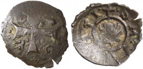 Cristoforo Moro doge LXVII, 1462-1471. Piccolo copoluto, Mist. 0,23 g. C M D V Croce patente con globetti alle estremità. Rv. + S M VENETI Leone in so...