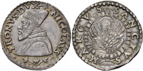 Nicolò Tron doge LXVIII, 1471-1473. Trono o lira da 20 soldi, AR 6,45 g. Foglia d’edera NICOLAVS – ramo con foglie d’edera – TRONVS DVX Busto con corn...