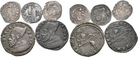 Nicolò Tron doge LXVIII, 1471-1473. Lotto di cinque monete. Soldino (3). CNI 2, 4, 7. Paolucci 4. Bagattino (2). CNI 39, 43. Paolucci 6.
 Da BB a mig...