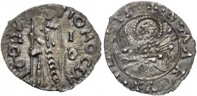 Giovanni Mocenigo doge LXXII, 1478-1485. Soldino, AR 0,31 g. IO MOCE – NIGO DVX Il doge stante con vessillo; dietro, I / G (massaro sconosciuto). Rv. ...
