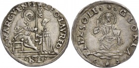 Leonardo Loredan doge LXXV, 1501-1521. Da 4 soldi, AR 1,19 g. LEO LAVRED – S MARC’ VENET S. Marco nimbato, seduto in trono a s., porge il vessillo al ...