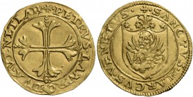 Pietro Lando doge LXXVIII, 1539-1545. Scudo, AV 3,36 g. + PETRVS LANDO DVX VENETIAR Croce ornata e fiorata. Rv. + SANCTVS MARCVS VENETVS Leone in sold...