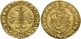 Francesco Donà doge LXXIX, 1545-1553. Mezzo scudo, AV 1,55 g. FRANC DONATO DVX VENETIAR’ Croce ornata e fiorata. Rv. + SANCTVS MARCVS VENET Leone in s...