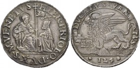 Gerolamo Priuli doge LXXXIII, 1559-1567. Ducato da 124 soldi, AR 32,63 g. HIER PRIOLO DVX S M VENETVS S. Marco nimbato, seduto in trono a s., porge il...