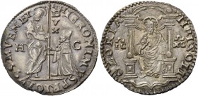 Gerolamo Priuli doge LXXXIII, 1559-1567. Marcello o mezza lira, AR 3,15 g. HIERONIMVS PRIOLVS S M VENET S. Marco nimbato, stante a s., porge il vessil...