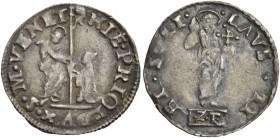 Gerolamo Priuli doge LXXXIII, 1559-1567. Da 4 soldi, AR 1,04 g. HIE PRIOL DVX S M VENET S. Marco nimbato, stante a s., porge il vessillo al doge genuf...