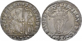 Sebastiano Venier doge LXXXVI, 1577-1578. Da 40 soldi, AR 9,02 g. SEB VENERI – S M VENET S. Marco nimbato, seduto su scranno a s., benedice e porge il...