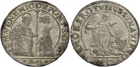 Nicolò da Ponte doge LXXXVII, 1578-1585. Mezzo scudo da 4 lire o 80 soldi, AR 17,96 g. S M VENE NIC DE PONTE DVX S. Marco nimbato, seduto in trono a s...