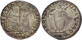 Nicolò da Ponte doge LXXXVII, 1578-1585. Quarto di scudo da 2 lire o 40 soldi, AR 8,97 g. S M VENET NIC DE PONTE S. Marco nimbato, seduto in trono a s...
