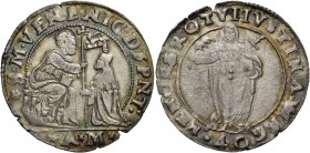 Nicolò da Ponte doge LXXXVII, 1578-1585. Quarto di scudo da 2 lire o 40 soldi, AR 8,96 g. S M VENE NIC DE PNT S. Marco nimbato, seduto in trono a s., ...