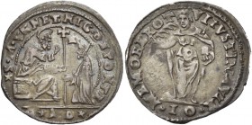 Nicolò da Ponte doge LXXXVII, 1578-1585. Sedicesimo di scudo da mezza lira o 10 soldi, AR 2,20 g. S M VENET NIC DE PONTE S. Marco nimbato, seduto in t...