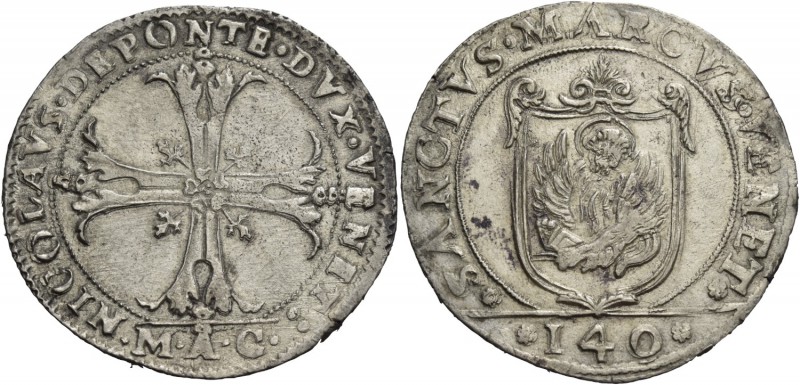 Nicolò da Ponte doge LXXXVII, 1578-1585. Scudo della croce, AR 31,40 g. NICOLAVS...