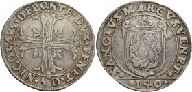 Nicolò da Ponte doge LXXXVII, 1578-1585. Scudo della croce, AR 31,26 g. NICOLAVS DE PONTE DVX VENET Croce ornata e fogliata, accantonata da quattro fo...