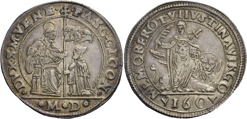 Pasquale Cicogna doge LXXXVIII, 1585-1595. Scudo da 8 lire o 160 soldi, AR 36,05...