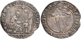 Pasquale Cicogna doge LXXXVIII, 1585-1595. Sedicesimo di scudo da 10 soldi, AR 2,11 g. S M VENET PASC CICONIA S. Marco nimbato, seduto in trono a s., ...