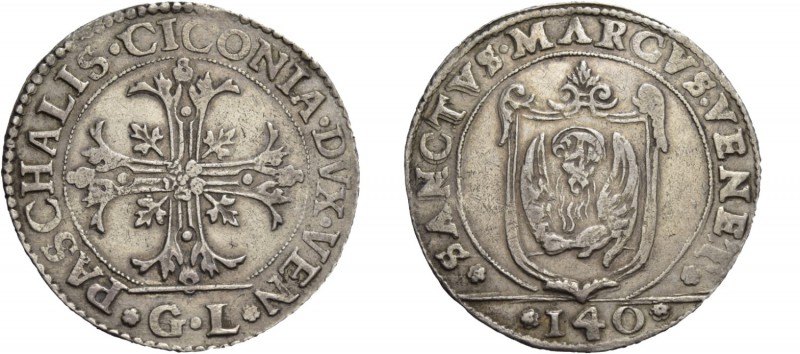 Pasquale Cicogna doge LXXXVIII, 1585-1595. Scudo della croce, AR 31,60 g. PASCHA...