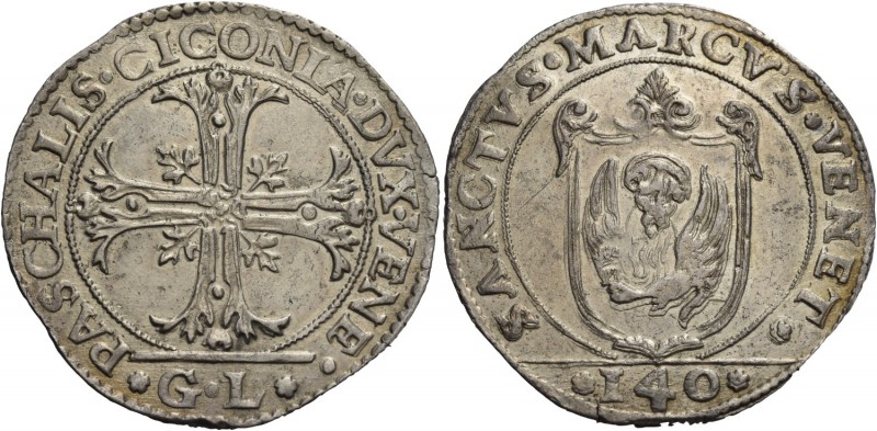 Pasquale Cicogna doge LXXXVIII, 1585-1595. Scudo della croce, AR 31,66 g. PASCHA...