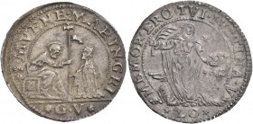 Marino Grimani doge LXXXIX, 1595-1605. Ottavo di scudo da 1 lira o 20 soldi, AR 4,52 g. S M VENE MARIN GRI S. Marco nimbato, seduto in trono a s., por...