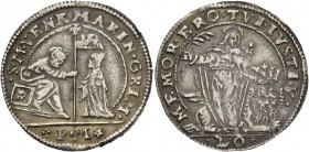 Marino Grimani doge LXXXIX, 1595-1605. Ottavo di scudo da 1 lira o 20 soldi, AR 4,47 g. S M VENE MARIN GRIM S. Marco nimbato, seduto in trono a s., po...