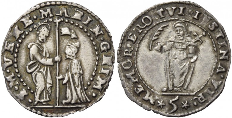 Marino Grimani doge LXXXIX, 1595-1605. Trentaduesimo di scudo da 5 soldi, AR 1,0...