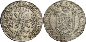 Marino Grimani doge LXXXIX, 1595-1605. Scudo della croce, AR 31,68 g. MARINVS GRIMANO DVX VENET Croce ornata e fogliata, accantonata da quattro foglie...
