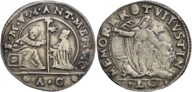 Marcantonio Memmo doge XCI, 1612-1615. Ottavo di scudo da 1 lira o 20 soldi, AR 4,07 g. S M V M ANT MEMMO S. Marco nimbato, seduto in trono a s., porg...