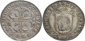 Marcantonio Memmo doge XCI, 1612-1615. Scudo della croce, AR 31,55 g. M ANTON MEMMO DVX VEN Croce ornata e fogliata, accantonata da quattro foglie di ...