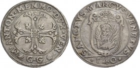 Marcantonio Memmo doge XCI, 1612-1615. Scudo della croce, AR 31,15 g. M ANTON MEMMO DVX VEN Croce ornata e fogliata, accantonata da quattro foglie di ...