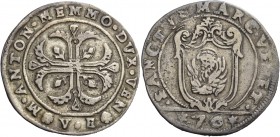Marcantonio Memmo doge XCI, 1612-1615. Mezzo scudo della croce, AR 15,28 g. M ANTON MEMMO DVX VEN Croce ornata e fogliata, accantonata da quattro fogl...