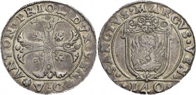 Antonio Priuli doge XCIV, 1618-1623. Scudo della croce, AR 31,74 g. ANTON PRIOL DVX VEN Croce ornata e fogliata, accantonata da quattro foglie di vite...
