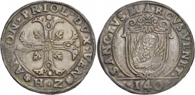 Antonio Priuli doge XCIV, 1618-1623. Scudo della croce, AR 31,57 g. ANTON PRIOL DVX VEN Croce ornata e fogliata, accantonata da quattro foglie di vite...