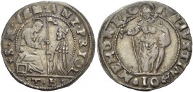 Antonio Priuli doge XCIV, 1618-1623. Sedicesimo di scudo da 10 soldi, AR 2,28 g. S M VEN ANT PRIOL S. Marco nimbato, seduto a s. e benedicente, porge ...