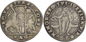 Francesco Contarini doge XCV, 1623-1624. Mezzo ducato da 62 soldi, AR 13,24 g. S M VEN FRANC CONT – DVX Il Leone alato, a s., volto di fronte e con la...