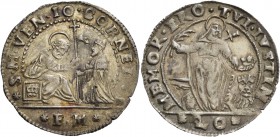 Giovanni I Corner doge XCVI, 1625-1629. Ottavo di scudo da 1 lira o 20 soldi, AR 4,52 g. S M VEN IO CORNEL S. Marco nimbato, seduto in trono a s., por...