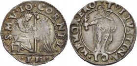 Giovanni I Corner doge XCVI, 1625-1629. Sedicesimo di scudo da 10 soldi, AR 2,24 g. S M V IO CORNEL S. Marco nimbato e benedicente, seduto in trono a ...