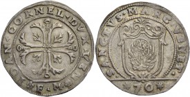 Giovanni I Corner doge XCVI, 1625-1629. Mezzo scudo della croce, AR 15,82 g. IOAN CORNEL DVX VEN Croce ornata e fogliata, accantonata da quattro fogli...