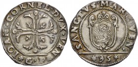 Giovanni I Corner doge XCVI, 1625-1629. Quarto di scudo della croce, AR 7,88 g. IOAN CORNEL DVX VEN Croce ornata e fogliata, accantonata da quattro fo...