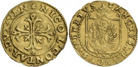 Nicolò Contarini doge XCVII, 1630-1631. Mezza doppia, AV 3,32 g. Stella NICOL CONTAR DVX VEN Croce ornata e fiorita. Rv. + SANCTVS MARCVS VENETVS Leon...