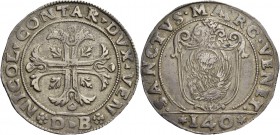 Nicolò Contarini doge XCVII, 1630-1631. Scudo della croce, AR 31,60 g. NICOL CONTAR DVX VEN Croce ornata e fogliata, accantonata da quattro foglie di ...