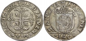 Nicolò Contarini doge XCVII, 1630-1631. Scudo della croce, AR 31,64 g. NICOL CONTAR DVX VEN Croce ornata e fogliata, accantonata da quattro foglie di ...