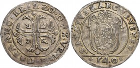 Francesco Erizzo doge XCVIII, 1631-1646. Scudo della croce, AR 31,56 g. FRANC ERIZZO DVX VEN Croce ornata e fogliata, accantonata da quattro foglie di...