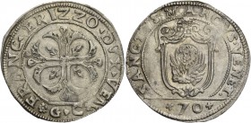 Francesco Erizzo doge XCVIII, 1631-1646. Mezzo scudo della croce, AR 15,84 g. FRANC ERIZZO DVX VEN Croce ornata e fogliata, accantonata da quattro fog...