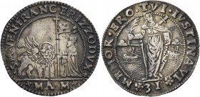 Francesco Erizzo doge XCVIII, 1631-1646. Quarto di ducato da 31 soldi, AR 6,85 g. S M VEN FRANC ERIZZO DVX Il Leone alato, a s., volto di fronte e con...